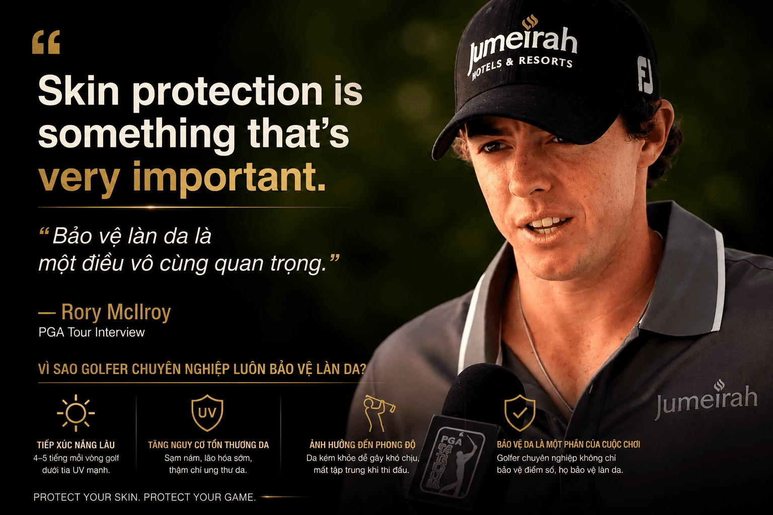 Mặt Nạ Golf Chống Nắng Nữ V-Protect Cool Golf Patch - Collagen PGA Tour interview rory mcllory skin is very important