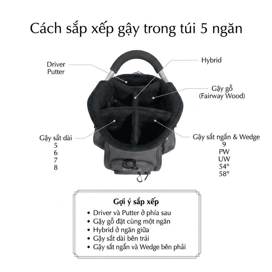 Bộ Túi Gậy Golf Và Túi Đựng Quần Áo | Dennis Golf cách sắp xếp túi gậy golf dennis