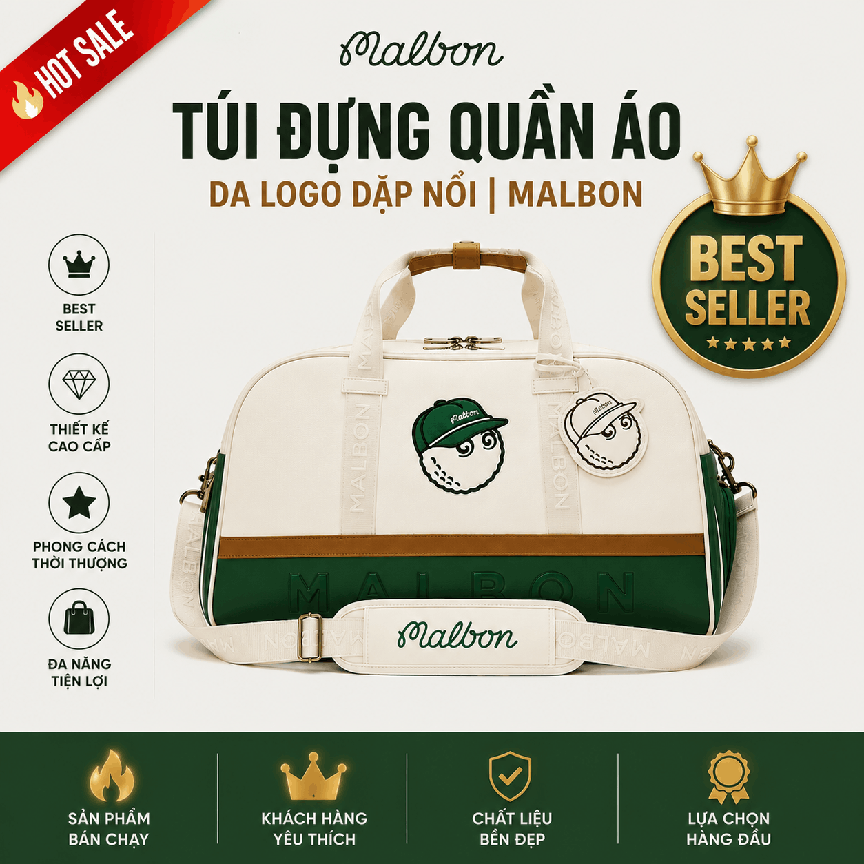 Túi Đựng Quần Áo Golf Da Logo Dập Nổi | Malbon