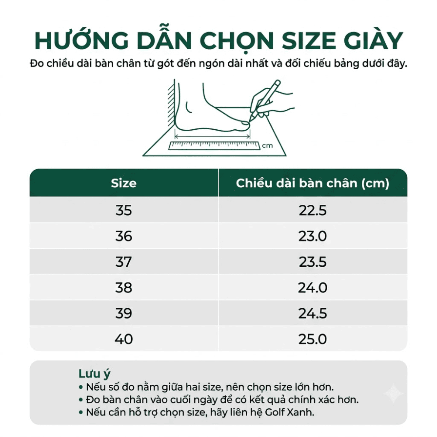 Bang size giay golf nu malbon