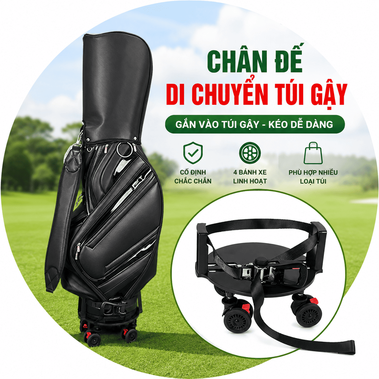 Chân Đế Di Chuyển Túi Golf Dễ Dàng Ảnh sản phẩm số 2 chân đế di chuyển túi gậy golf CDTG01 Golf Xanh