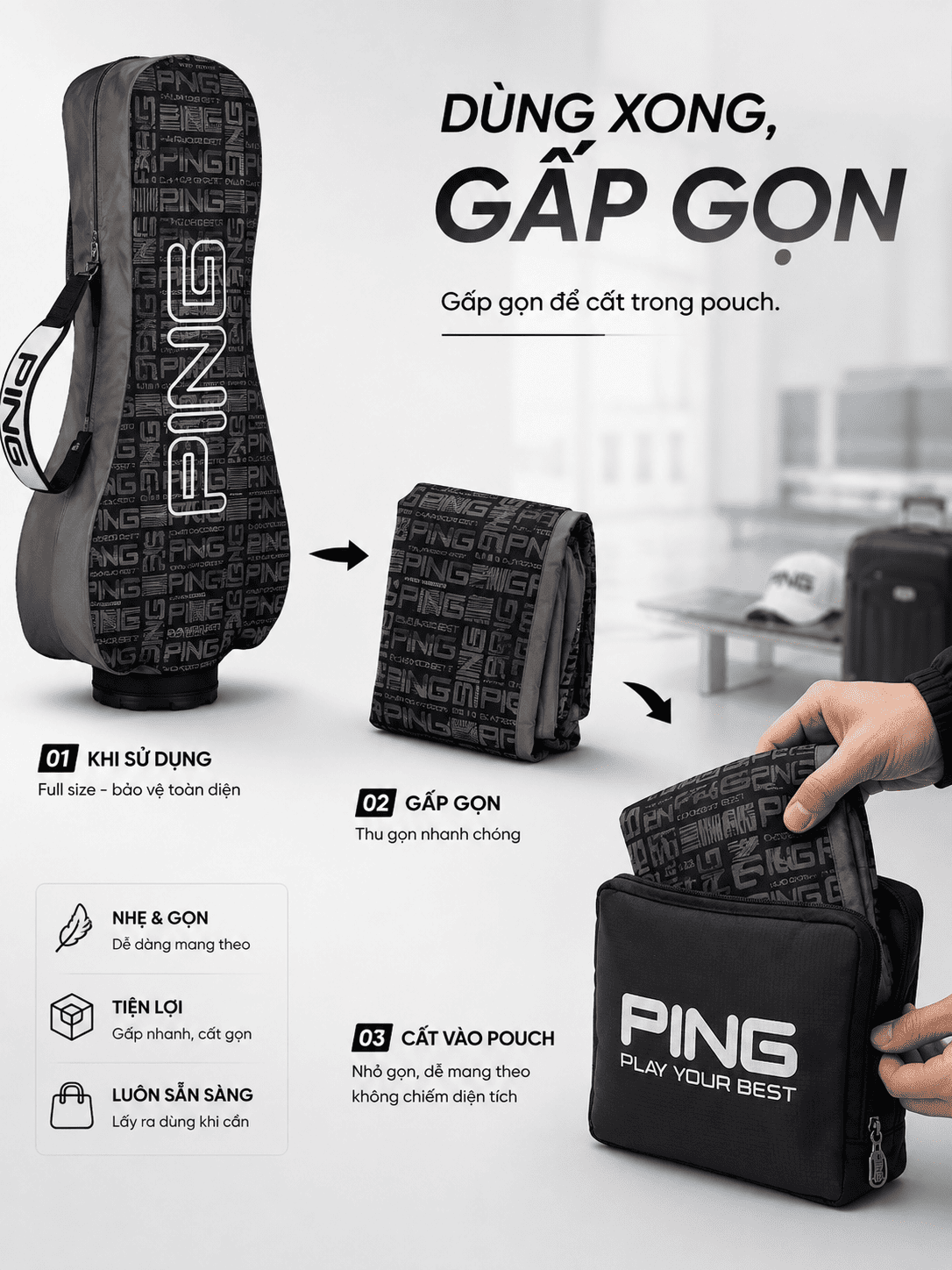 Cover Che Mưa Túi Gậy Golf Gấp Gọn 2 Màu | Ping Ảnh gấp gọn cover che mưa gậy golf gấp gọn 2 màu cvcm04 Golf Xanh