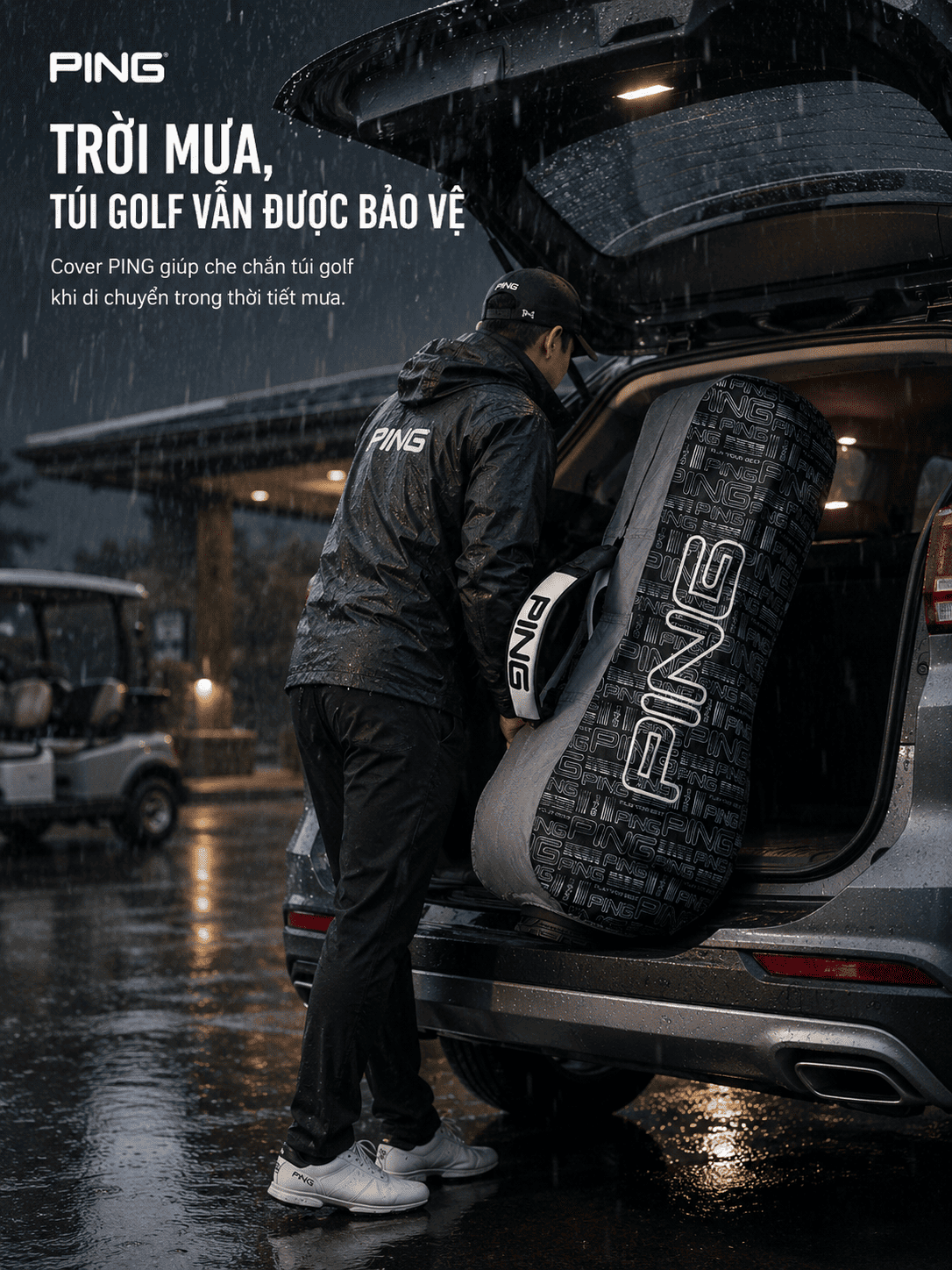 Cover Che Mưa Túi Gậy Golf Gấp Gọn 2 Màu | Ping Ảnh sử dụng thực tế cover che mưa gậy golf gấp gọn 2 màu cvcm04 Golf Xanh