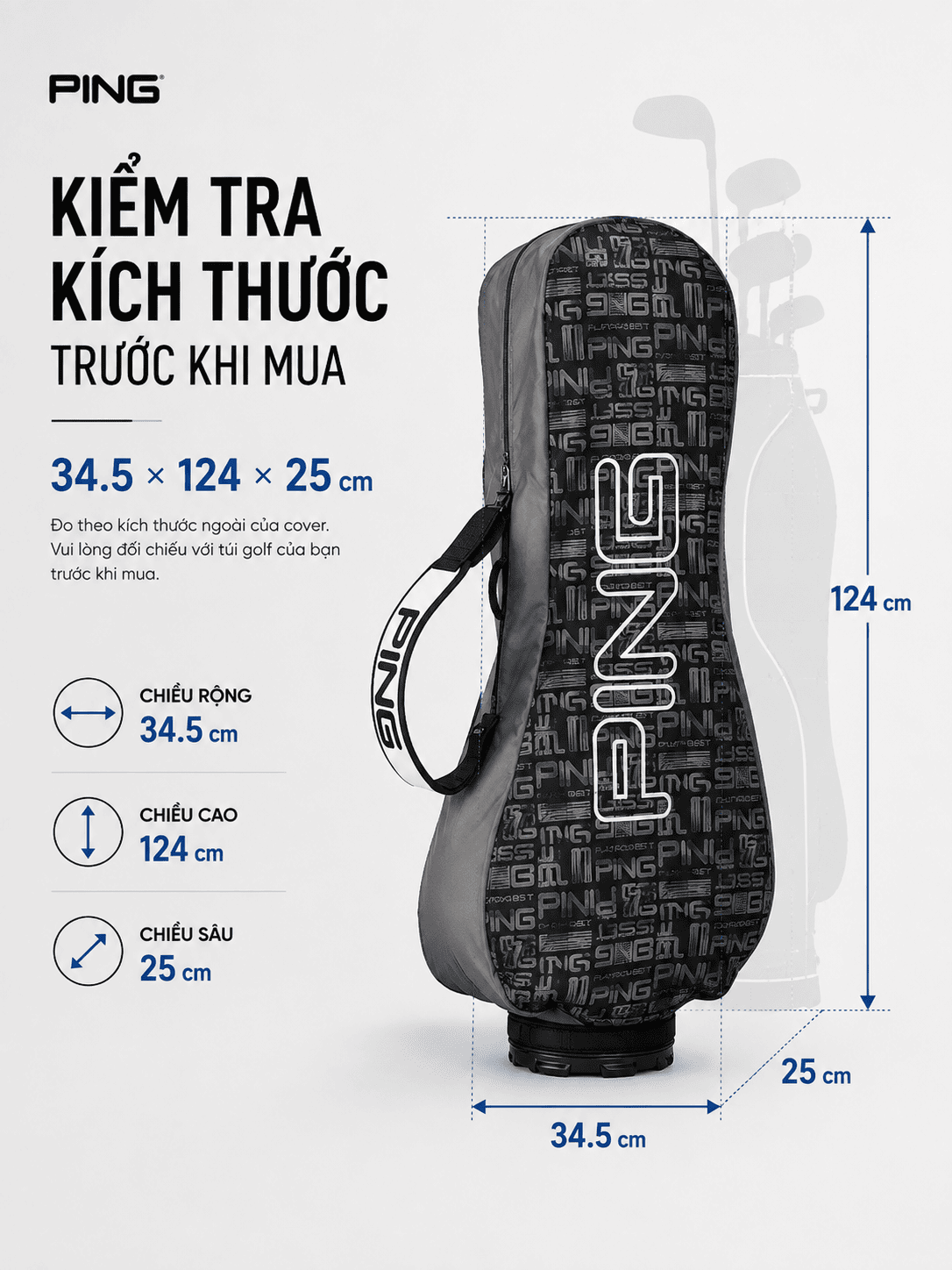 Cover Che Mưa Túi Gậy Golf Gấp Gọn 2 Màu | Ping Ảnh infographic cover che mưa gậy golf gấp gọn 2 màu cvcm04 Golf Xanh