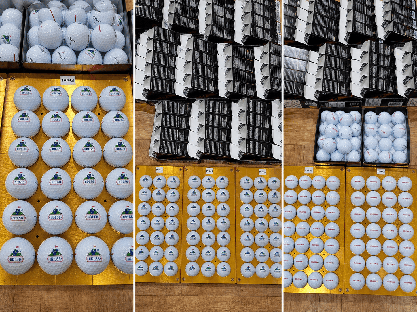 Bộ bóng golf in logo nhà tài trợ giải đấu trên sân